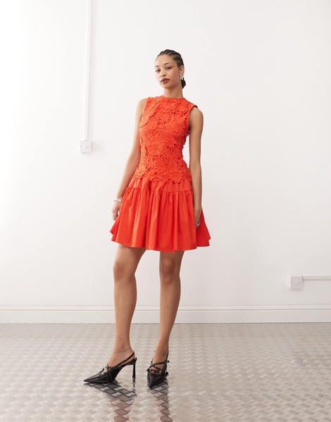 Amy Lynn cutwork lace mini dress in red
