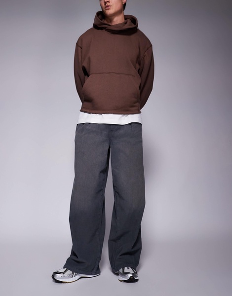 ASOS DESIGN super baggy cord pants in washed charcoal