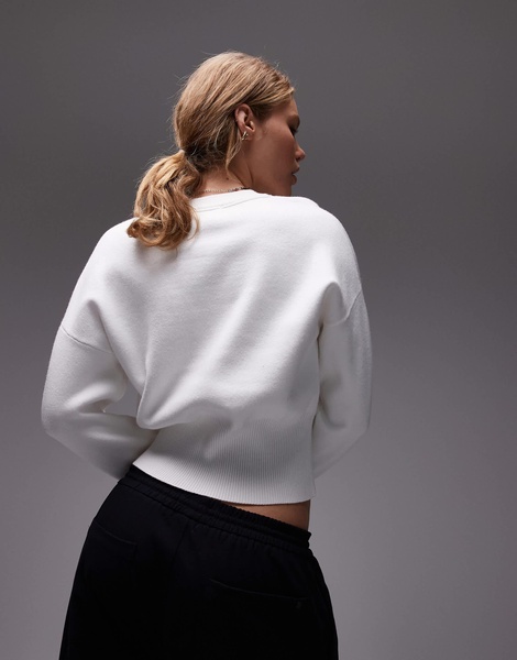 Topshop knit compact fitted waist sweater in ivory