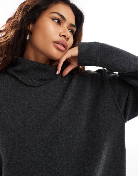 Weekday Annie wool blend roll neck knit mini dress in black melange - Exclusive to ASOS