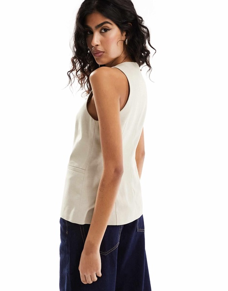 ASOS DESIGN high neck longline vest in beige