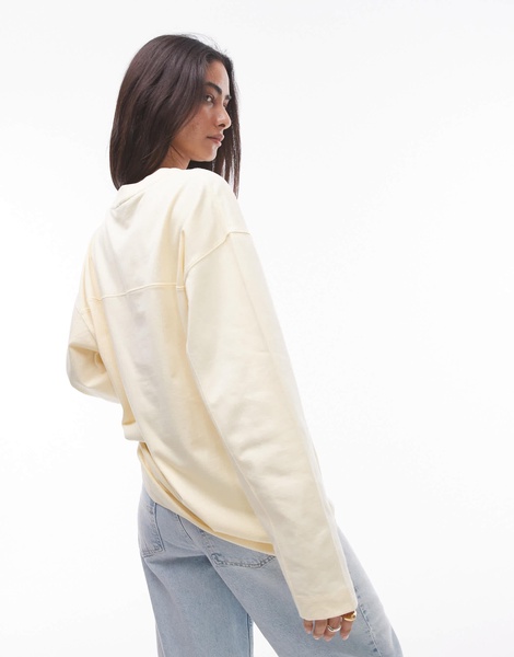 Topshop premium seam detail long sleeve skater tee in buttermilk