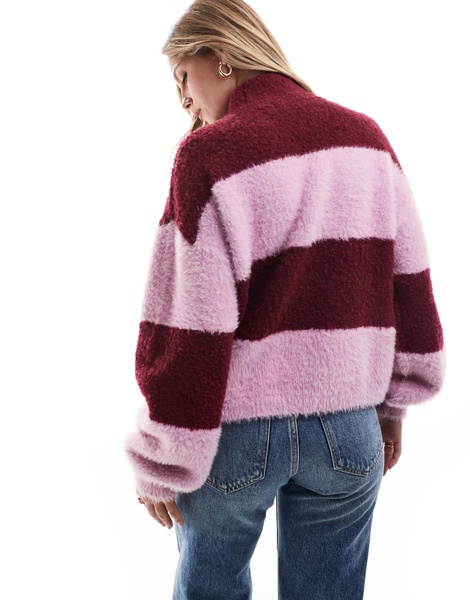Brave Soul high neck sweater in burgundy and lilac stripe