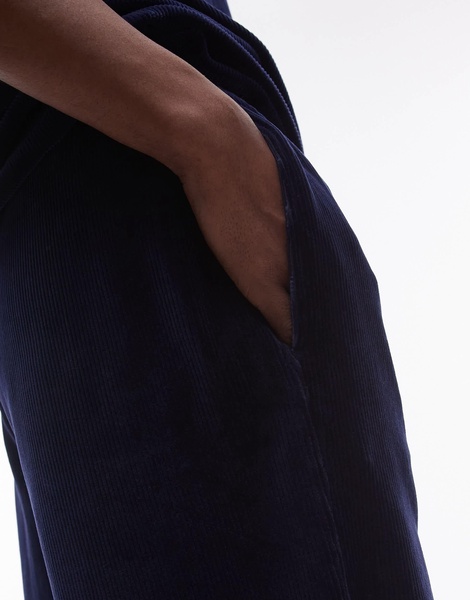 Topman oversized fit velvet cord shorts in navy