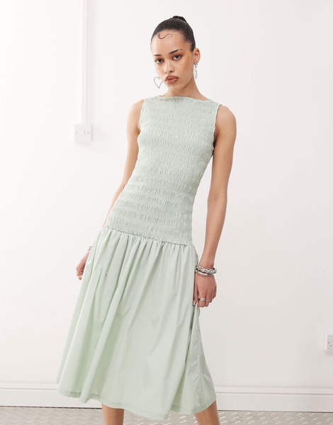 Amy Lynn shirred drop waist midi dress in mint green