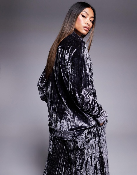 River Island velvet shirt in gray - part of a set