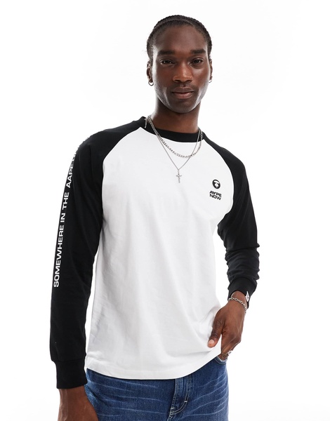 AAPE by A Bathing Ape raglan long sleeve T-shirt in white & black