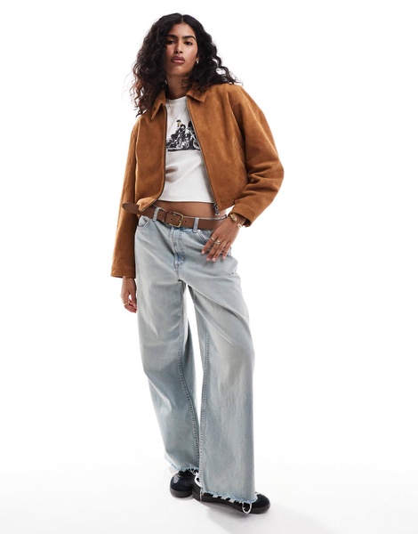 ASOS DESIGN suede top collar jacket in tan