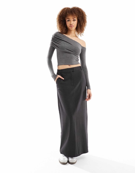 Bershka fold over bardot top in charcoal