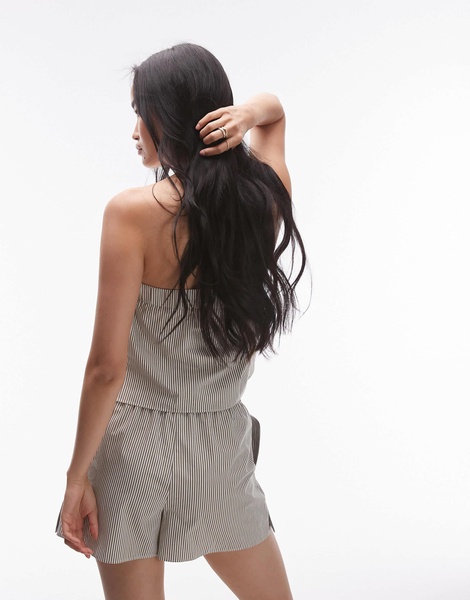 Topshop cotton bandeau top in olive stripe