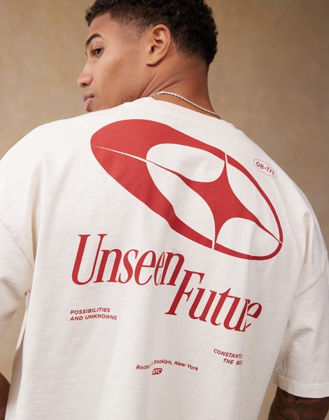 ASOS DESIGN boxy oversized heavyweight dropped shoulder T-shirt with back print in cream
