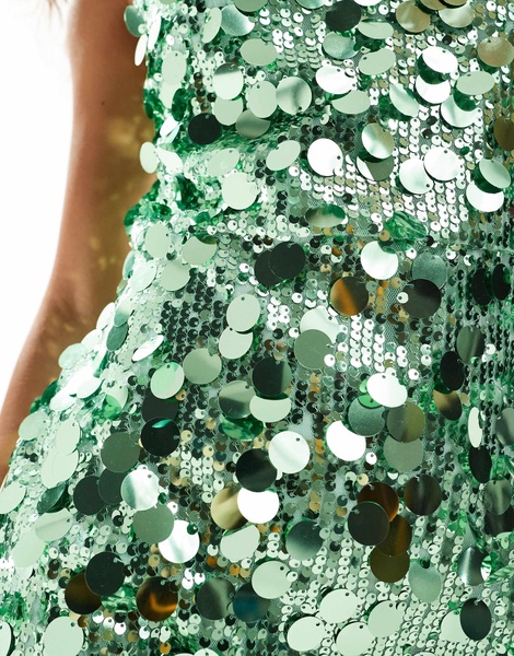 Amy Lynn Oceane racer neck mini dress in green disc sequin