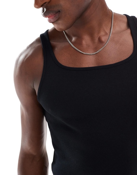 ASOS DESIGN muscle fit rib tank top with square neck in black