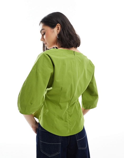 ASOS DESIGN square neck seam detail corset top in olive green