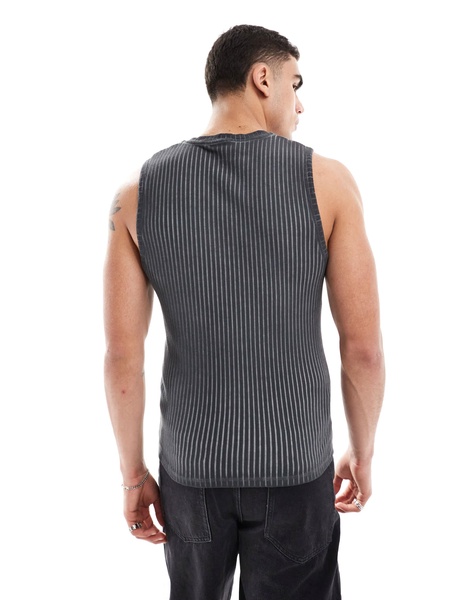 ASOS DESIGN muscle fit tank top in ribbed charcoal oil wash