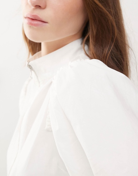 COLLUSION bubble sleeve top with zip detail in white