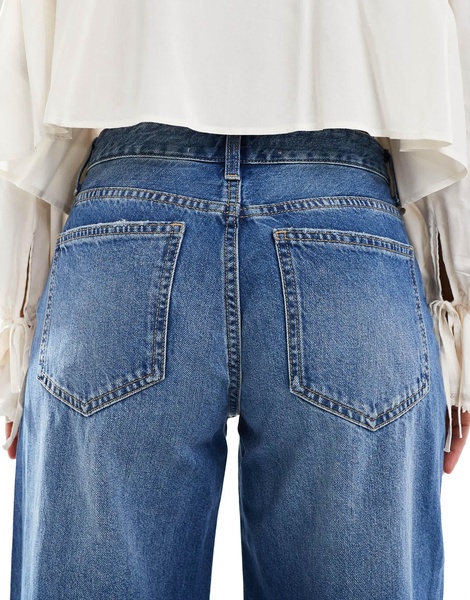 Bershka high waisted wide leg jeans in indigo wash