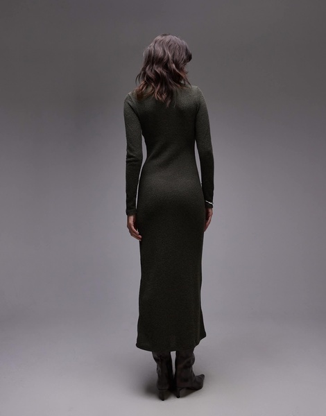 Mango fold over bardot maxi dress in khaki