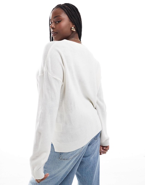 Brave Soul Plus crew neck sweater in white