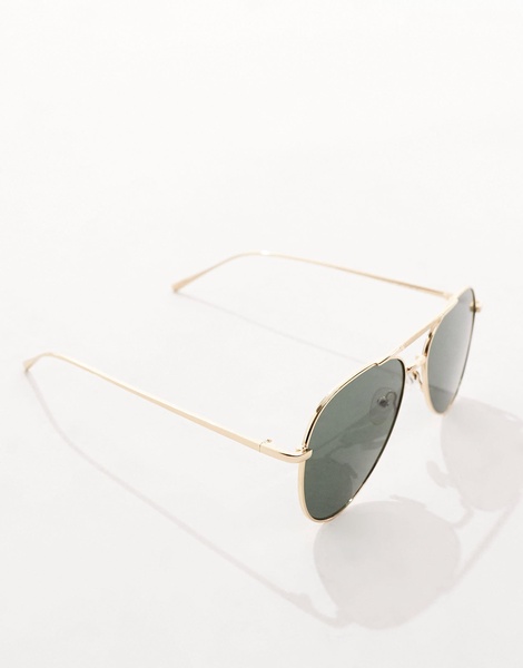 AIRE alpha metal aviator sunglasses in gold with green lenses