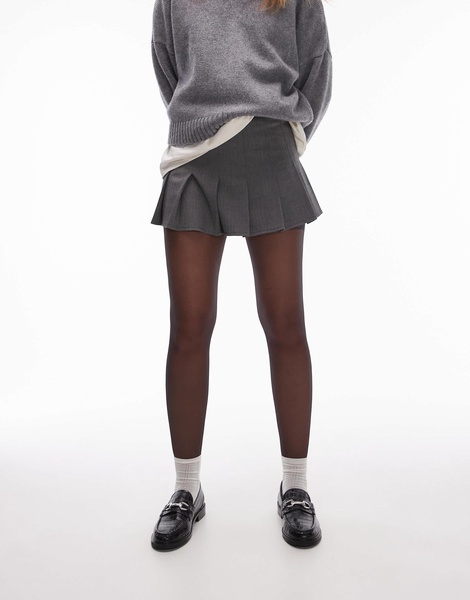 Topshop herringbone pleated micro mini skirt in gray