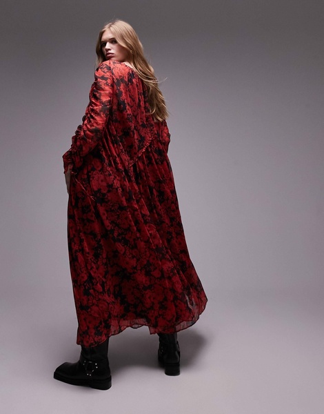 Topshop channeled chuck on printed midi dress in multi