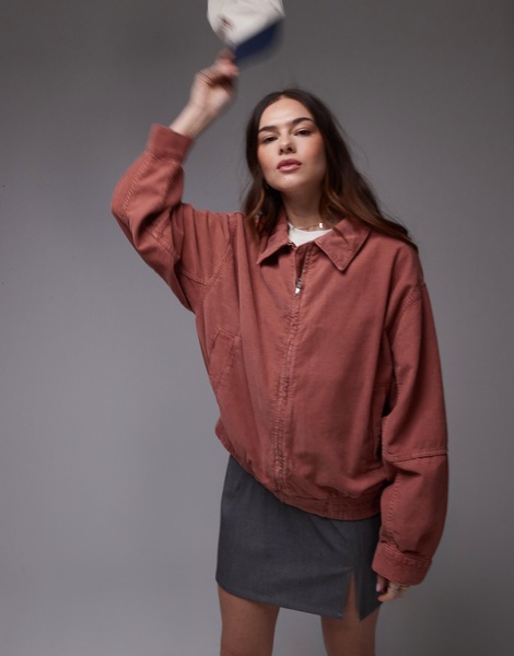 Topshop corduroy zip up jacket in chutney