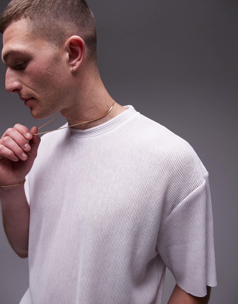 Topman oversized fit plisse T-shirt in white