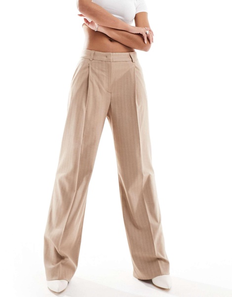 Mango light herringbone wide leg pants in brown