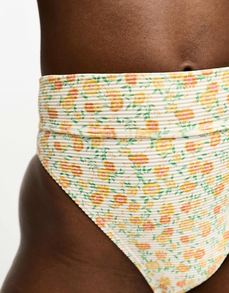 Billabong Aint She Sweet high waist bikini bottom in white ditsy print