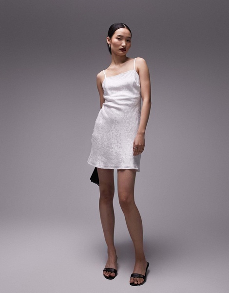 Topshop floral strap jacquard mini slip dress in ivory