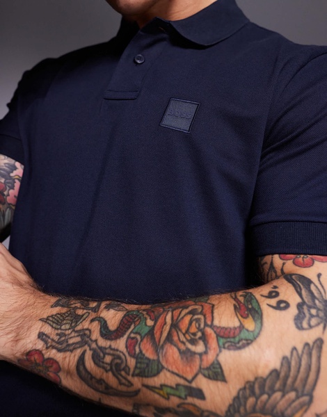 BOSS Orange Passenger tonal logo pique polo slim fit in navy