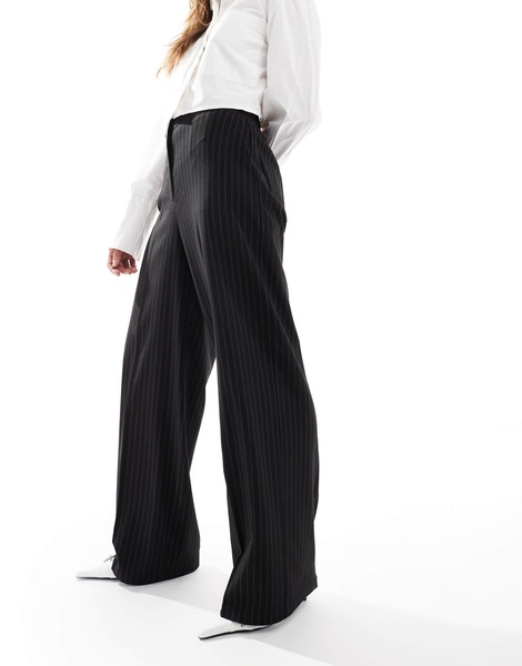 ASOS DESIGN tailored relaxed straight leg dad pants in black pinstripe