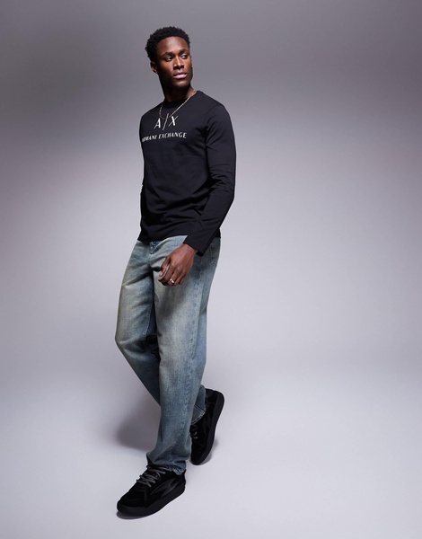 Armani Exchange chest logo slim fit long sleeve t-shirt in black