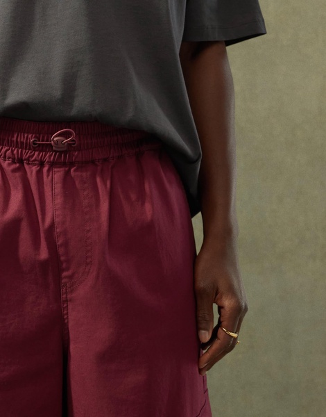 ASOS DESIGN super baggy cargo pants with elastic waist in burgundy