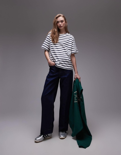 ARKET midweight short sleeve T-shirt in blue and white stripes