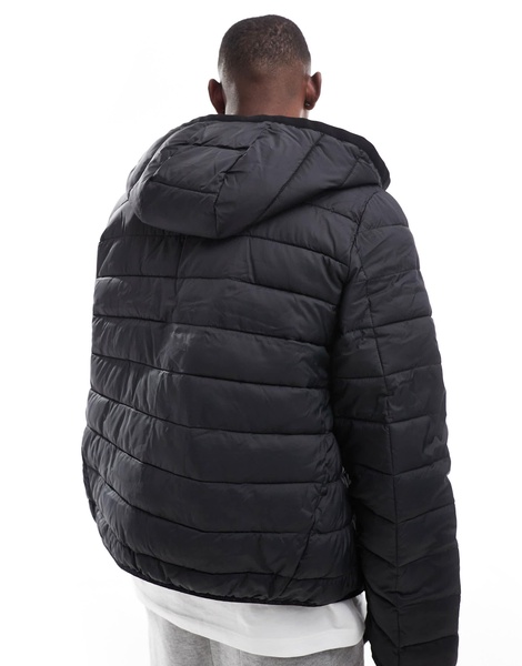 Bershka lightweight hooded puffer in black