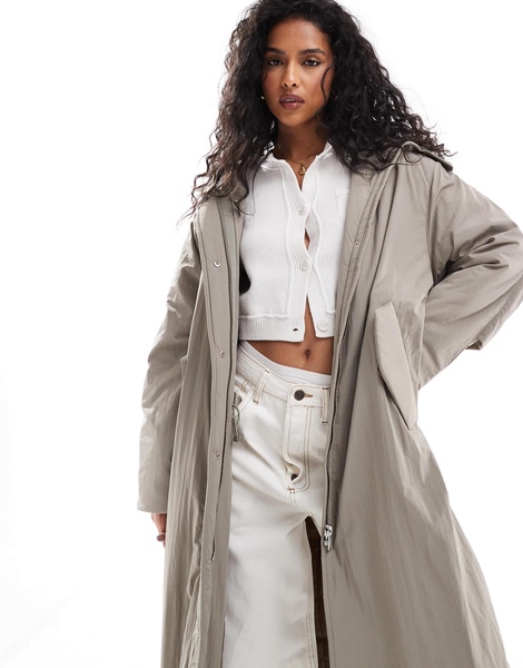 ASOS DESIGN clean longline puffer coat with hood in sage
