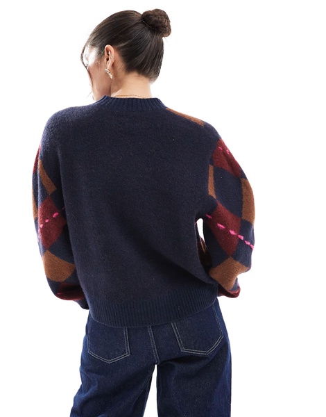 ASOS DESIGN knit crew neck argyle sweater with stitch detail