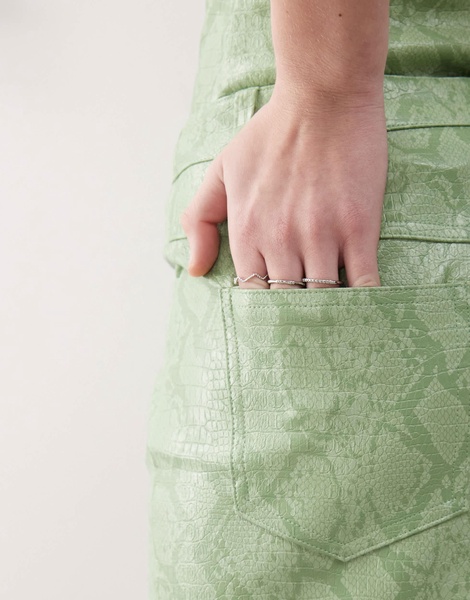 Amy Lynn Milena faux leather mini skirt in green snake print - part of a set
