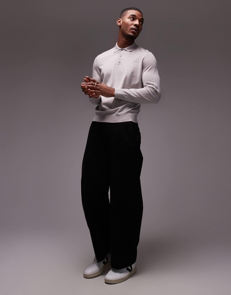 ARKET merino wool knit long sleeve polo shirt in off-white