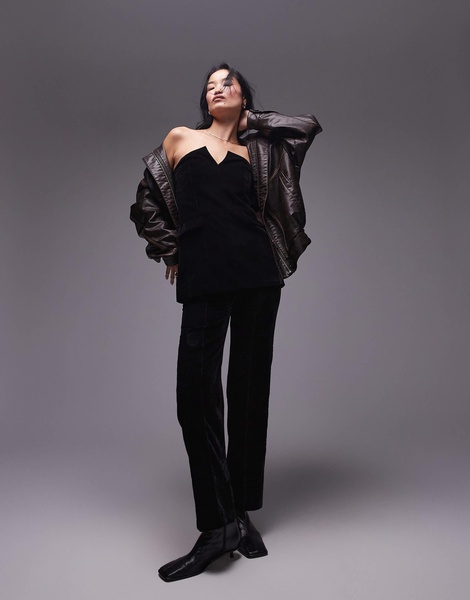 Topshop velvet bustier open back bandeau top in black