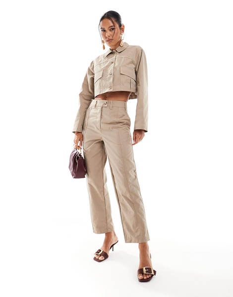 ASOS DESIGN clean front barrel pants in stone - part of a set
