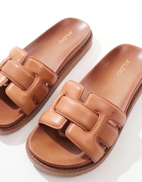 ALDO Wylalaendar padded footbed sandals in medium brown leather