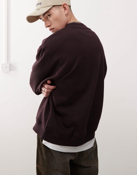 Weekday oversized heavyweight jersey sweatshirt in burgundy