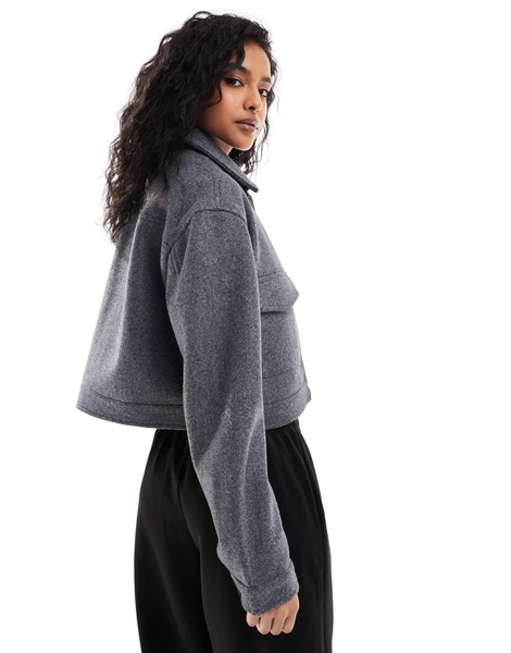 Bershka boxy wool jacket in dark gray
