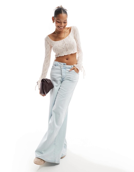 Bershka lace scoop neck top in pale pink
