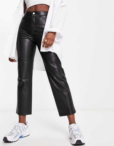 Mango faux leather kick flare pants in black