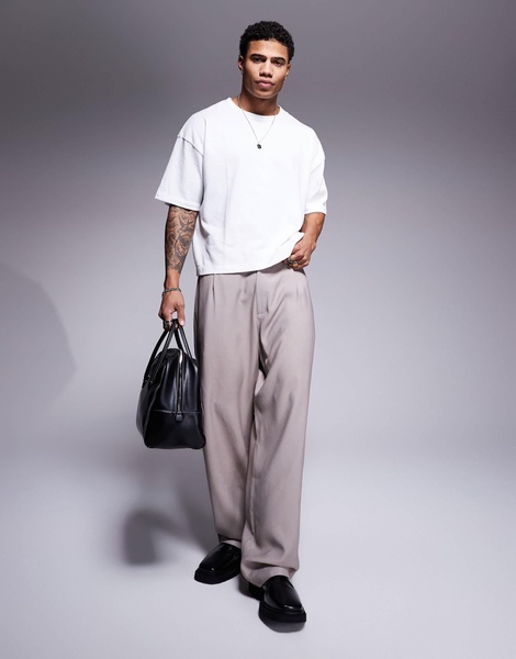ASOS DESIGN wide leg smart pants in mushroom