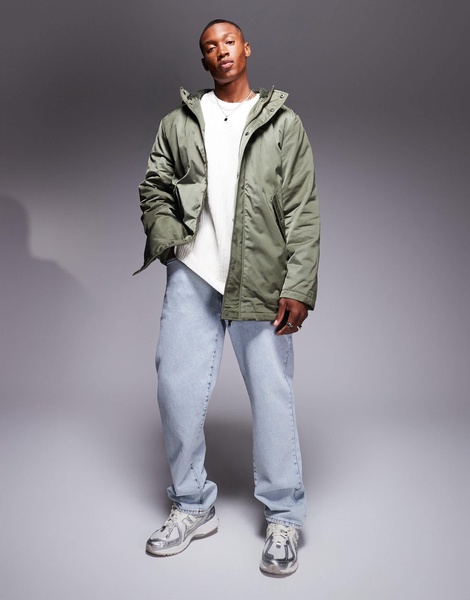 ASOS DESIGN padded teddy lined parka in khaki